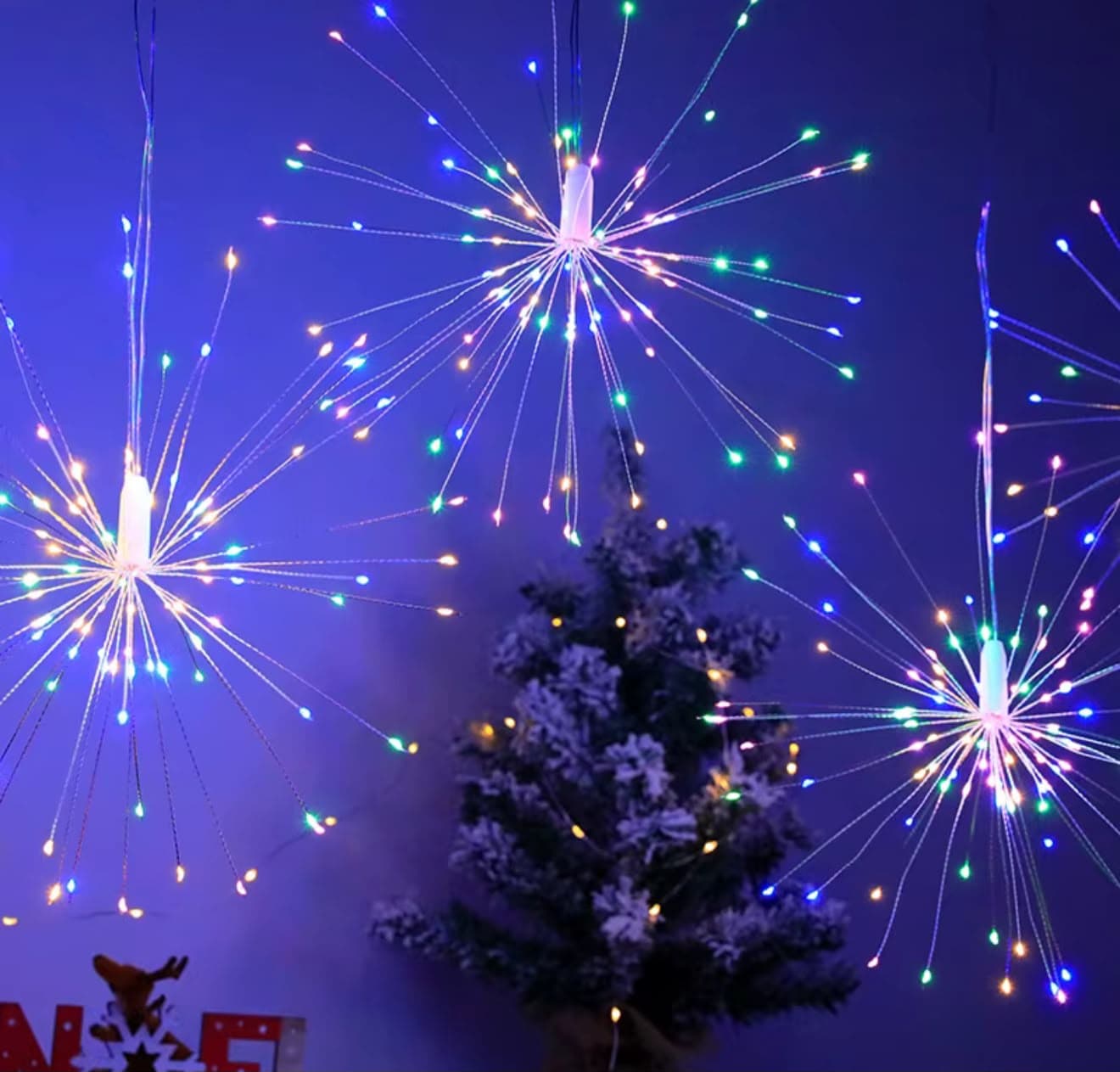 LUCES LED FUEGOS ARTIFICIALES CON PANEL SOLAR