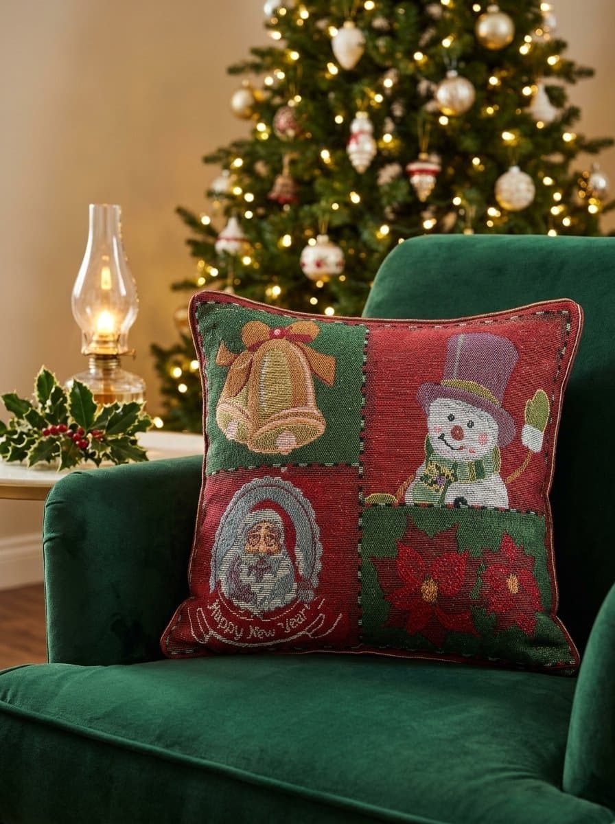 FUNDA DE COJÍN NAVIDEÑO DE GOBELINO