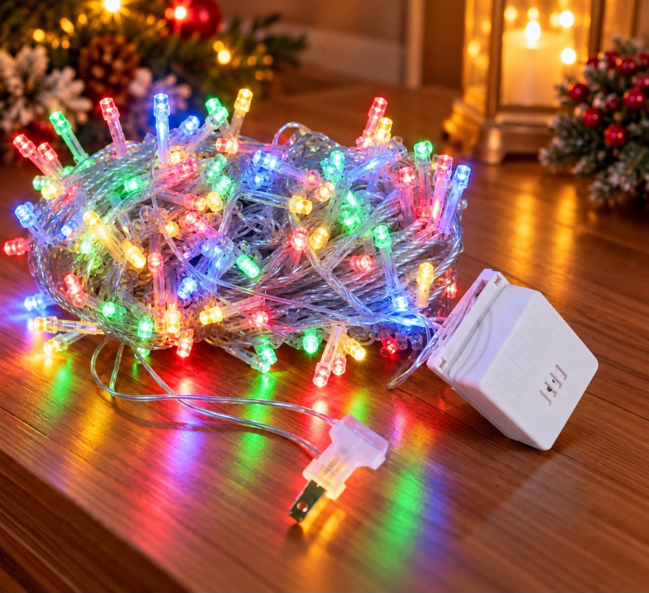LUCES LINEALES LED 300 FOCOS MULTICOLOR CABLE TRANSPARENTE
