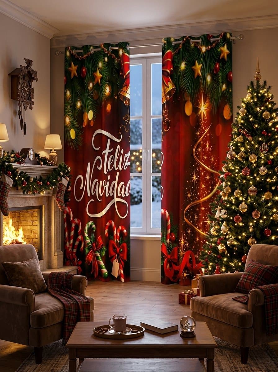CORTINAS NAVIDEÑAS DE 2 PIEZAS